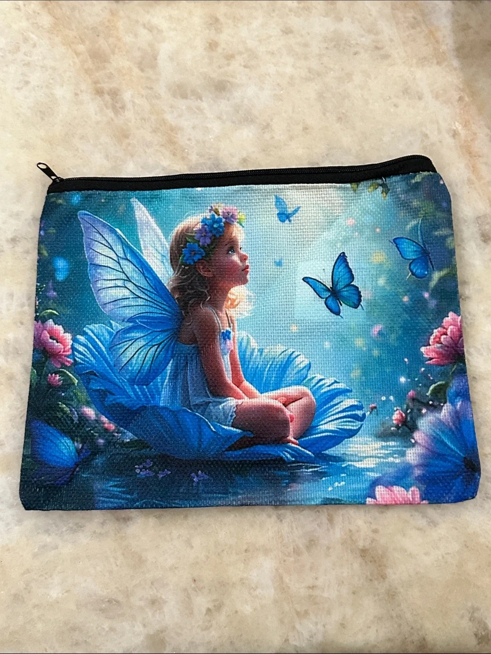 Blue Fairy-Themed Zip Pouch